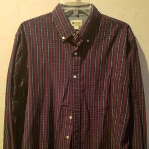 Red and blue button down shirt